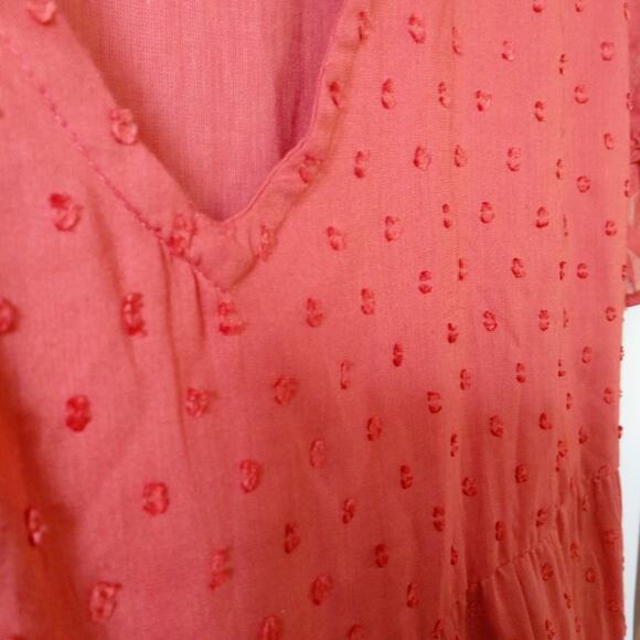 Angie Womens S Tiered Summer Sun Dress Beach Cover-up Swiss Dot Terracotta Boho - Picture 4 of 11